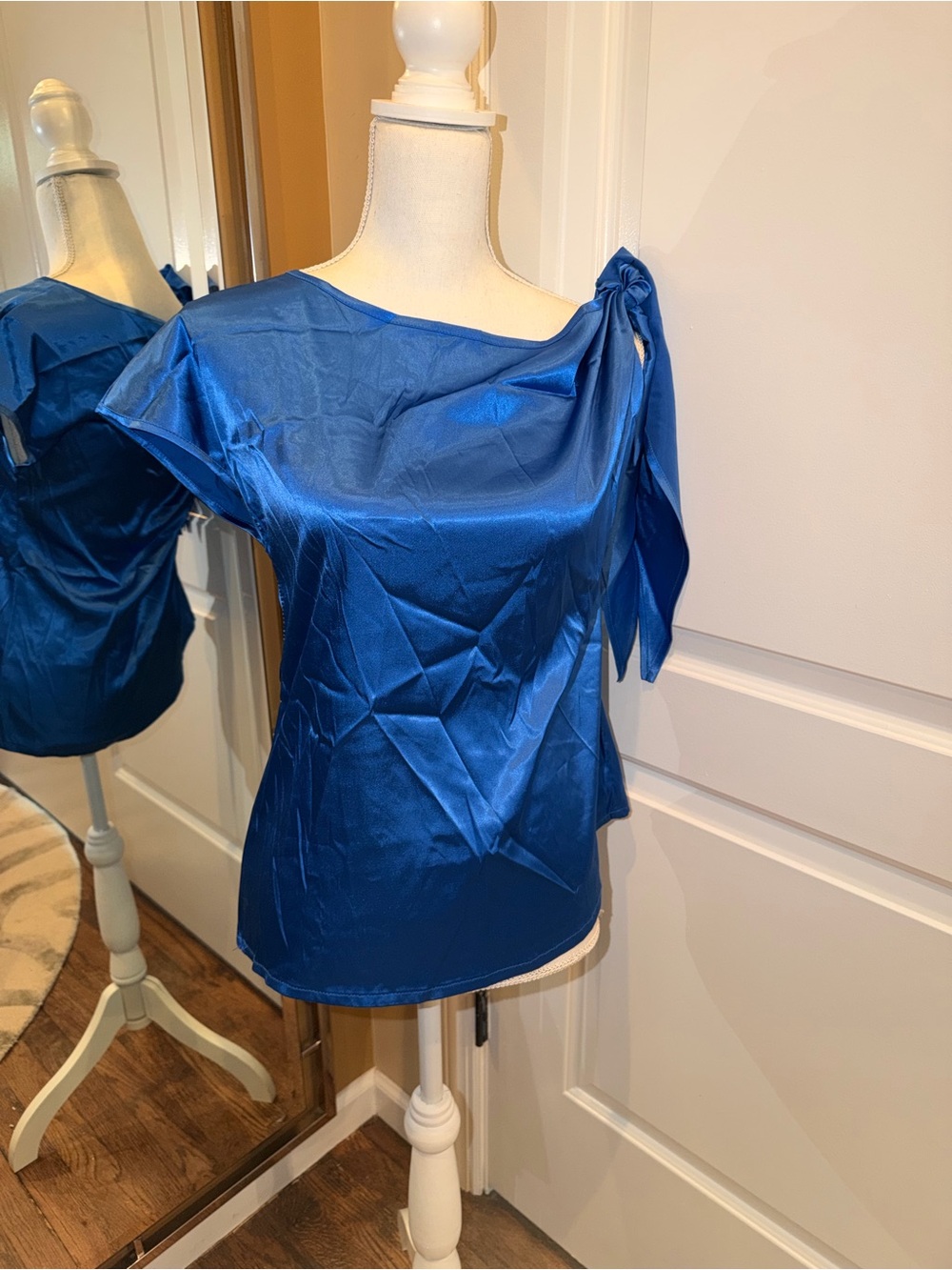 Royal Blue Satin Short Sleeve Top